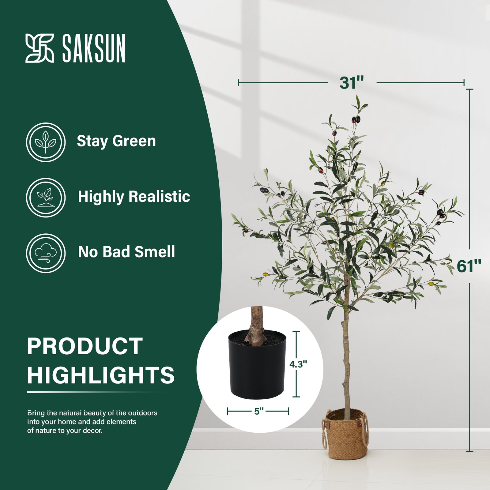 Faux Olive Tree 5FT Artificial Indoor, Fake Olive Tree 61 Tall Large Topiary Art