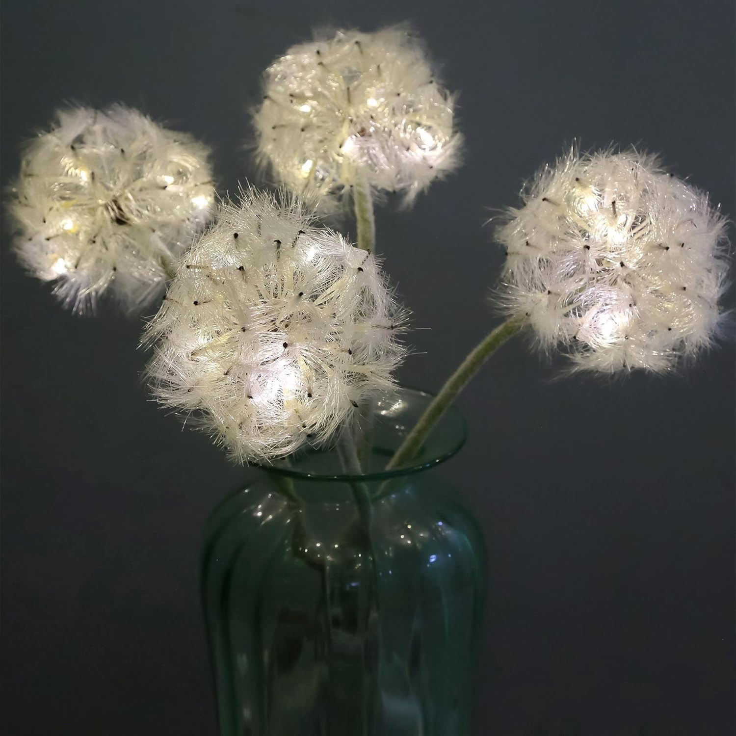 LED Dandelion Flowers with Timer – 4 Pcs Faux Decor for Christmas Home