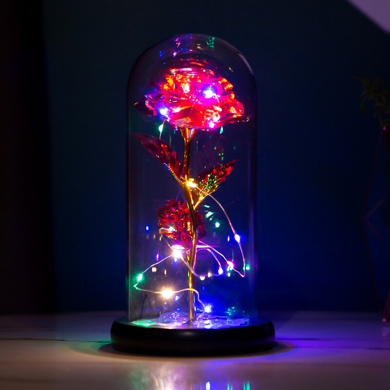 Preserved Eternal Rose In Glass Demo Flower Dome LED Light Valentine’s Day Gift