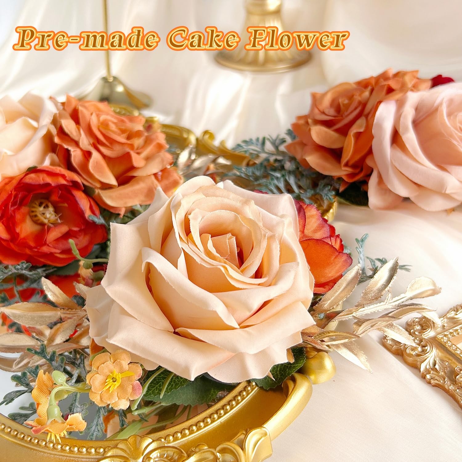 Pre-Made Burnt Orange Silk Flowers for Cakes Decorations Sunset Terracotta Ar…