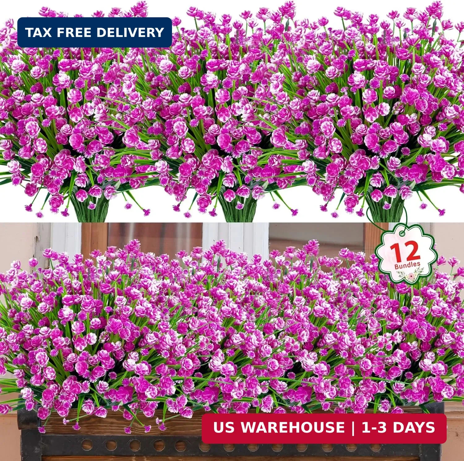 Ouddy Decor 12 Bundles Artificial Flowers for Outdoors UV Resistant Fake Plastic