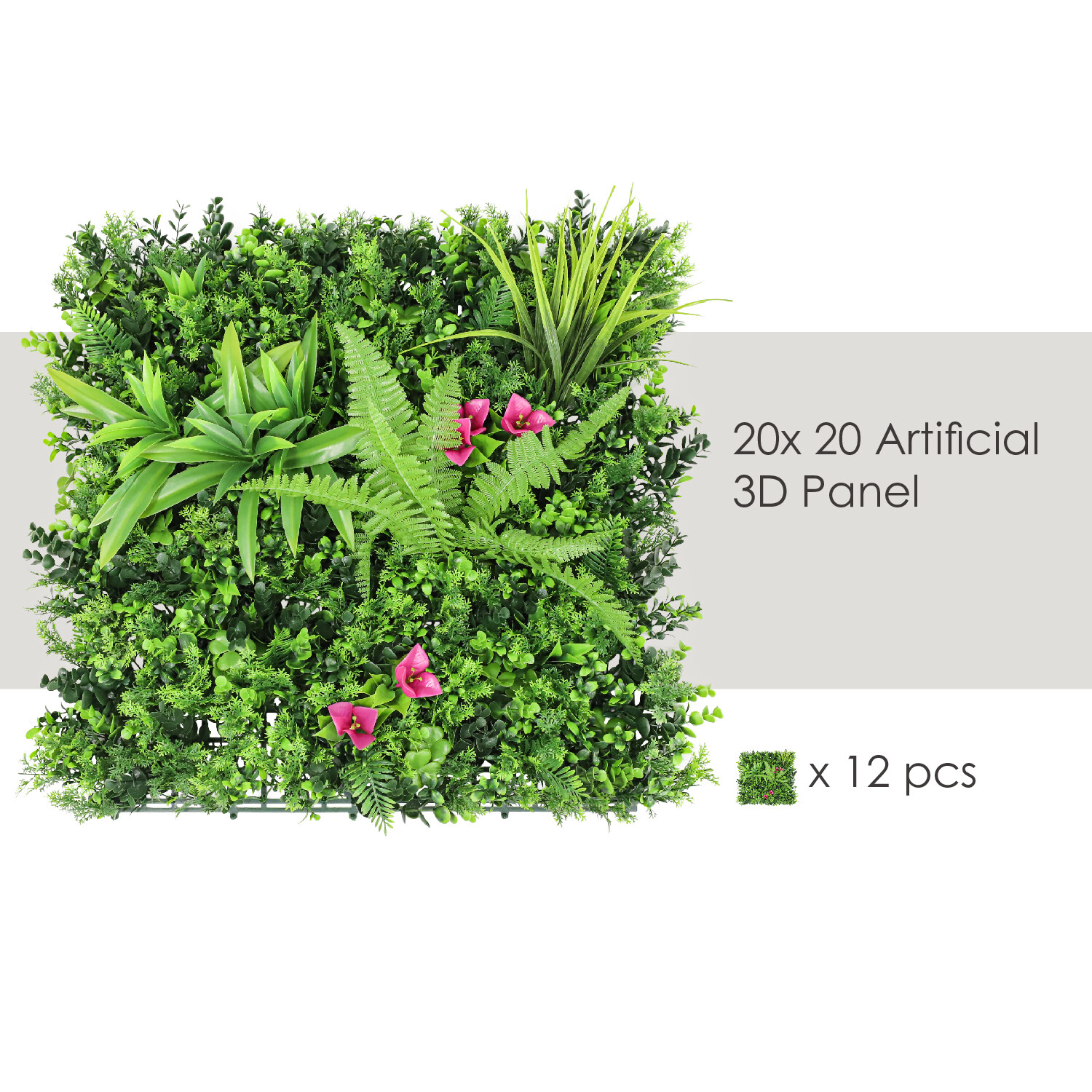 20″ Artificial Leaf Mat #12 3D Mixed Wall Hedge Decor Privacy Fence Panel Grass