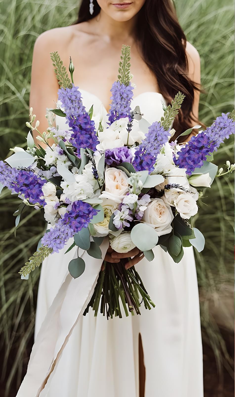 6PCS Delphinium Artificial Silk Flowers 29.5″ Purple Fake Flowers Long Stem F…