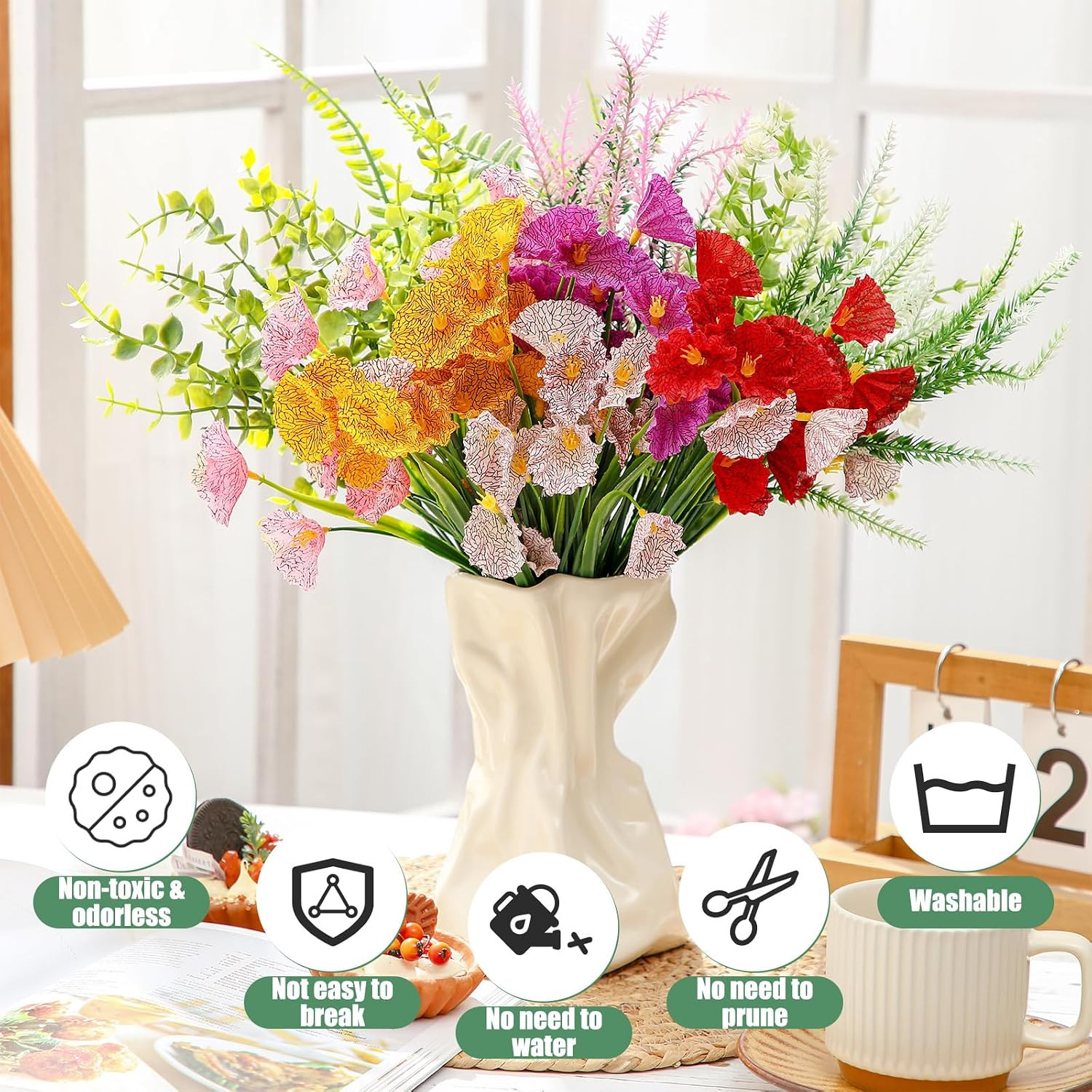 40 Bundles Artificial Flowers for Outdoor No Fade Faux Artificial Plants Shrubs