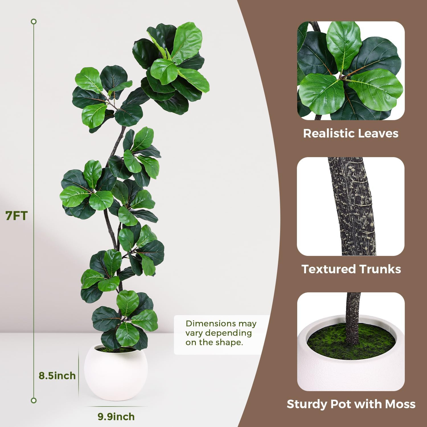 7Ft Artificial Fiddle Leaf Fig Tree Faux Plant Fake Ficus Lyrata White Planter