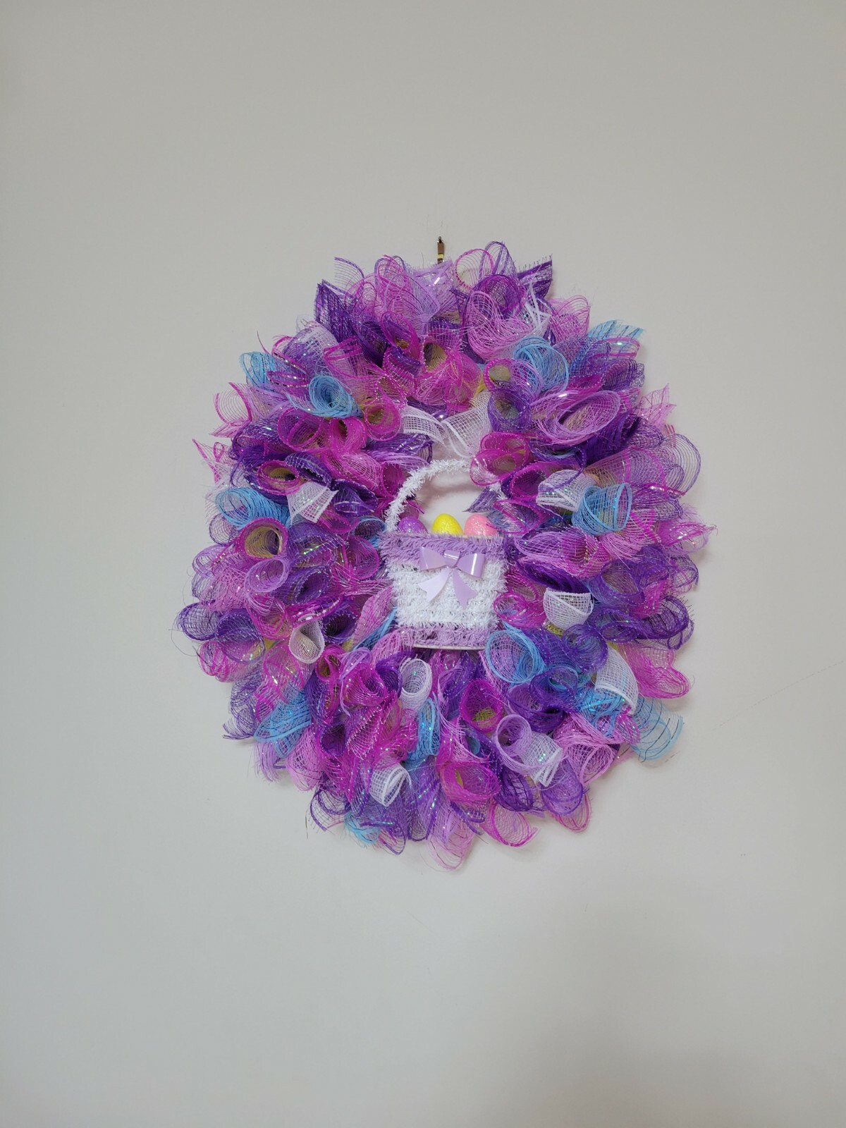 EASTER egg basket blue yellow purple pink SPRING Wreath Deco Mesh Door window