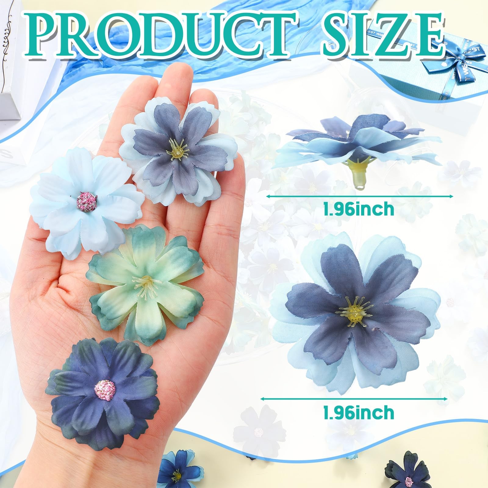 Blue Mini Artificial Flowers for Crafts, 120 PCS for DIY Wreath, Bouquets