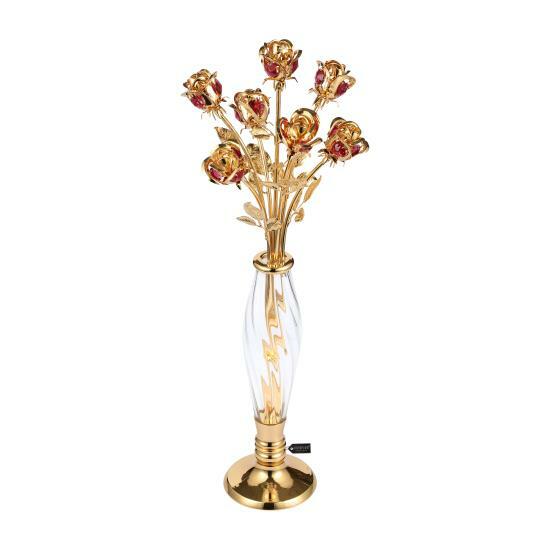 Matashi 24K Gold Dipped Crystal Studded Rose Bouquet in Elegant Vase w/ Crystals