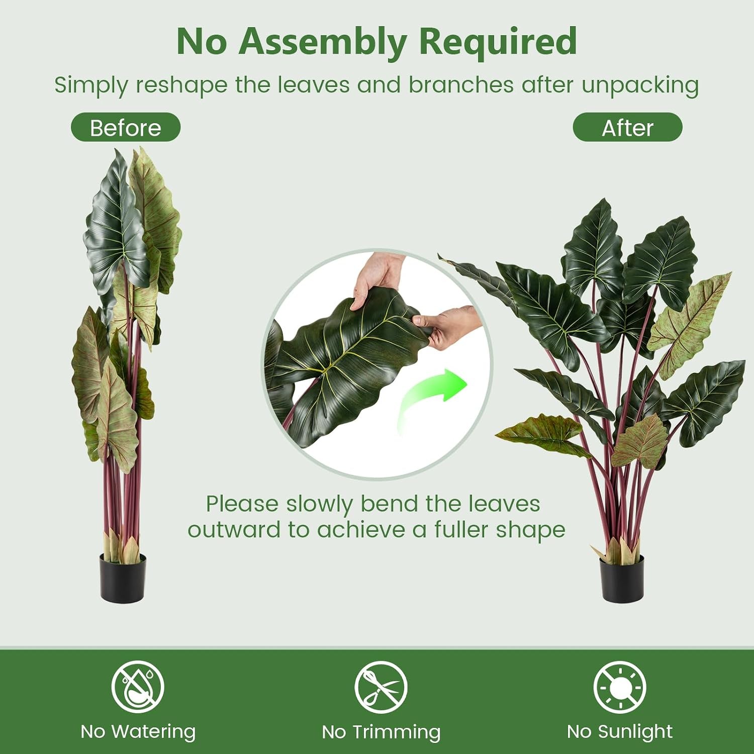 Artificial Rainbow Taro Tree, 63″ Tall Fake Pre-Potted Plant w/ 11 Faux Leaves,