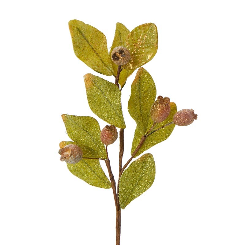 Factory Direct Craft Golden Glittered Iced Berry Pick | 3 Pieces