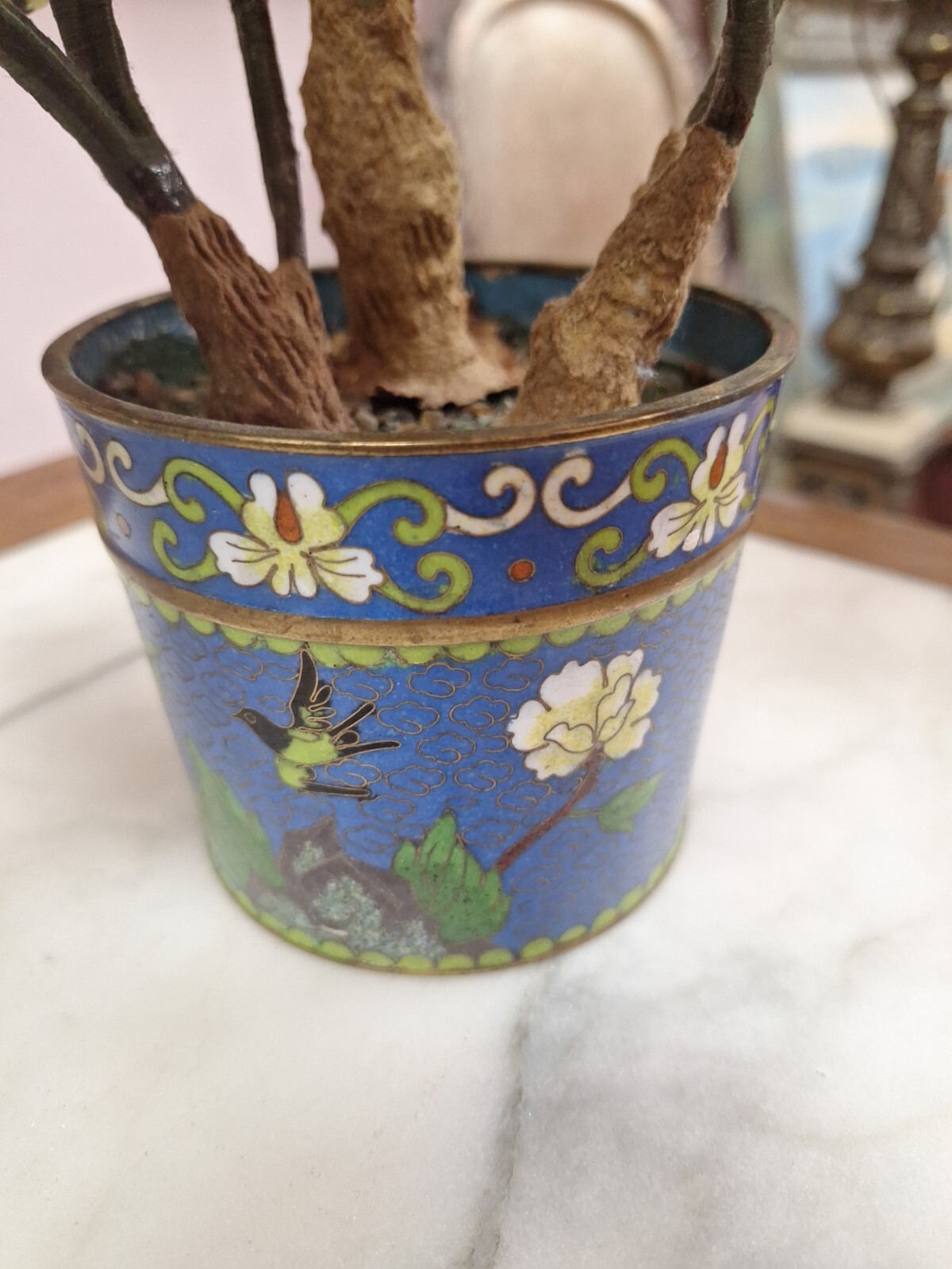 2 Hand Painted Japanese Flower Pots With Artificial Flowers With Jade 3.5″ Diam