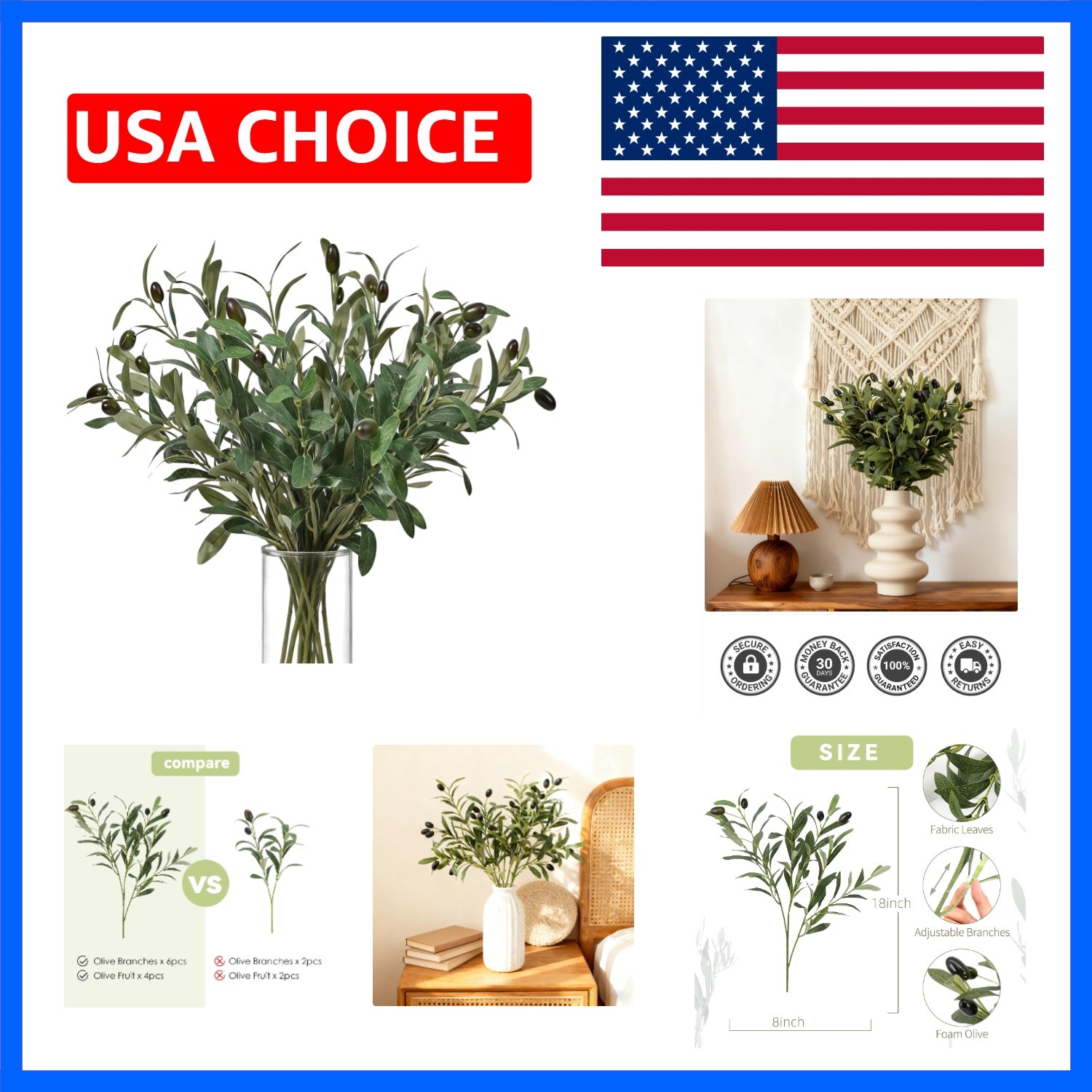 10 PCS 18 Inch Faux Olive Branches for Vases – Realistic Faux Olive Tree Stem…
