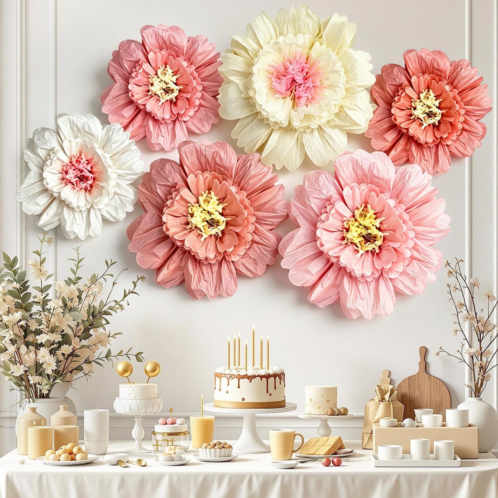 6 Pcs 31.5″ & 23.6″ Pink Giant Tissue Flowers, Boho Large Pom Pom Wall Decor …
