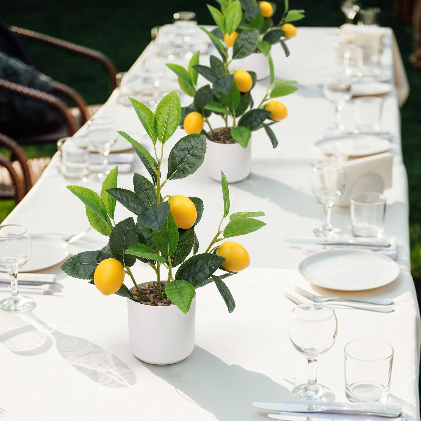 Artificial Yellow Lemon Plant White Pot 14.5 Inch Faux Branch Potted Greenery