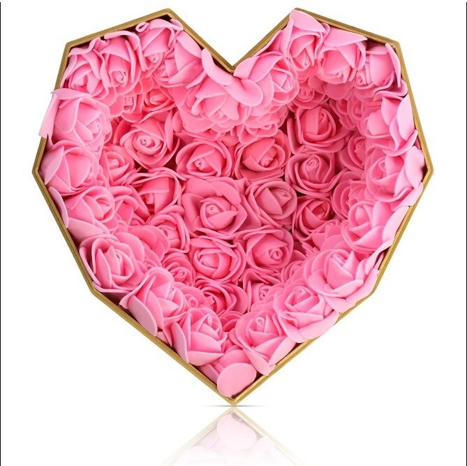 special handmade geometric heart box and plush rose flower for valentine’s day