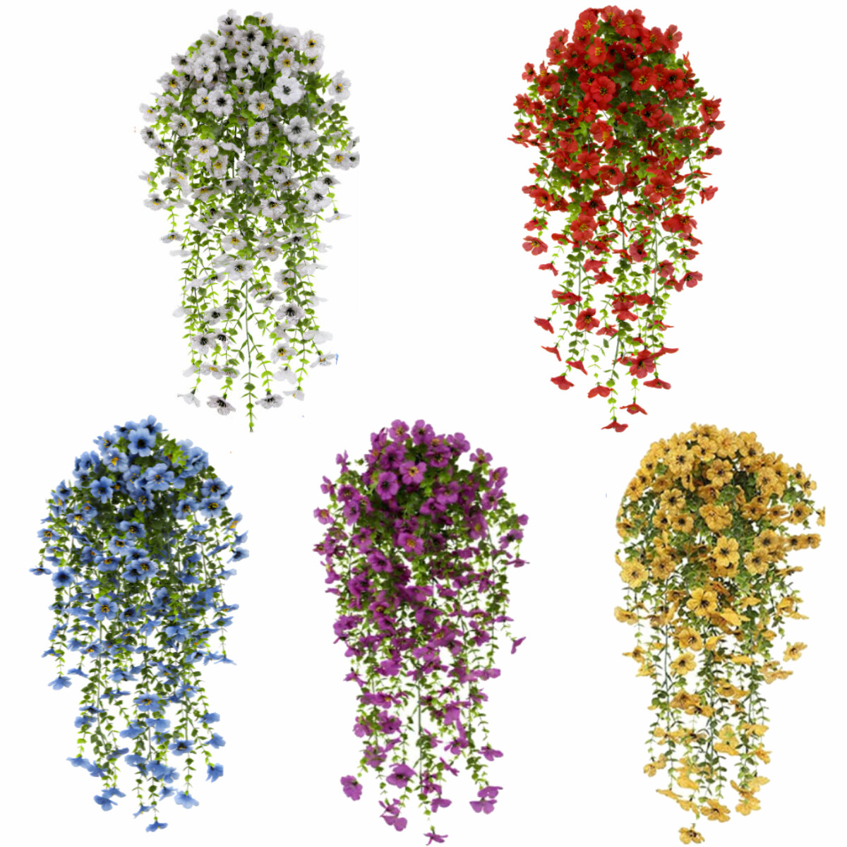 4x Artificial Flowers UV Resistant Outdoor Faux Plants for Hanging Basket Porch