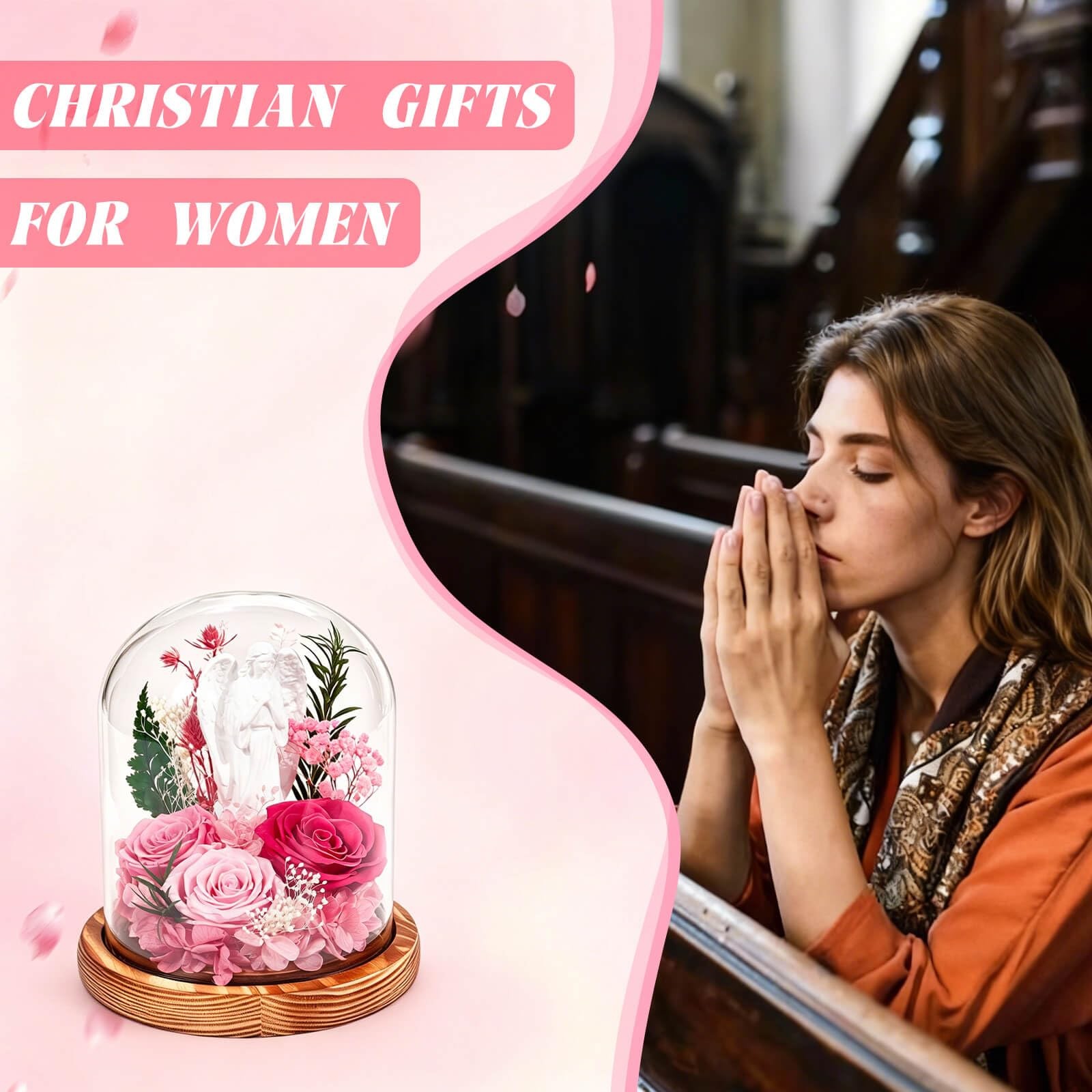 Gifts for Mom, Forever Preserved Real Rose in Glass Dome with Angel Figurine,…