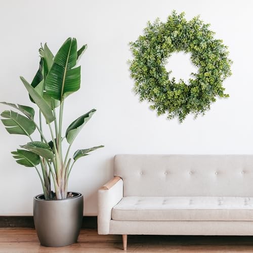 Wreaths for Front Door 24″, Door Spring Wreath with Eucalyptus Boxwood 24 inch
