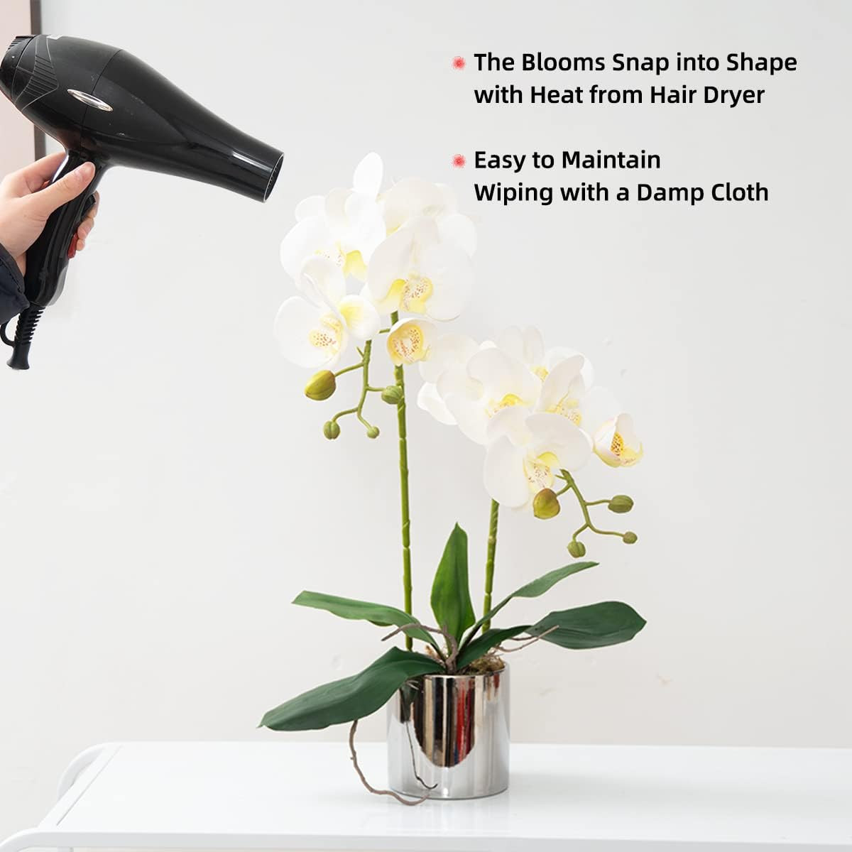 Elegant White Faux Orchid Arrangement in Ceramic Vase for Home & Office Decor