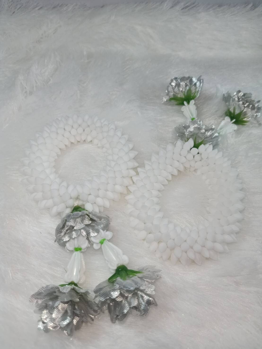 Pair Gold Silver Flower Fabric Plastic Garland Round Malai Jasmine Artificial mi