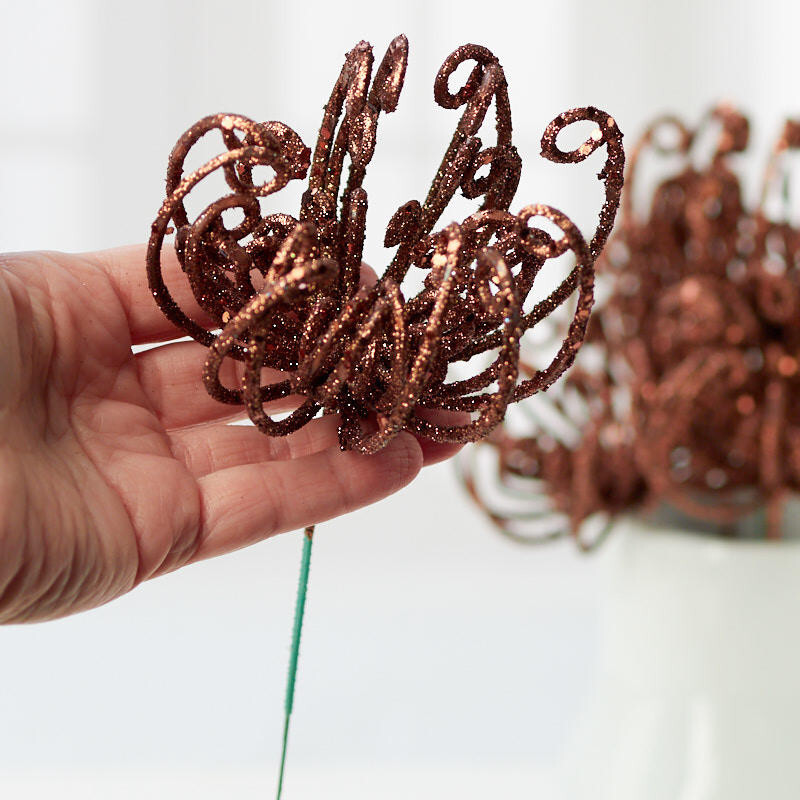 Factory Direct Craft Artificial Brown Glittered Fuji Mum Picks | Package of
