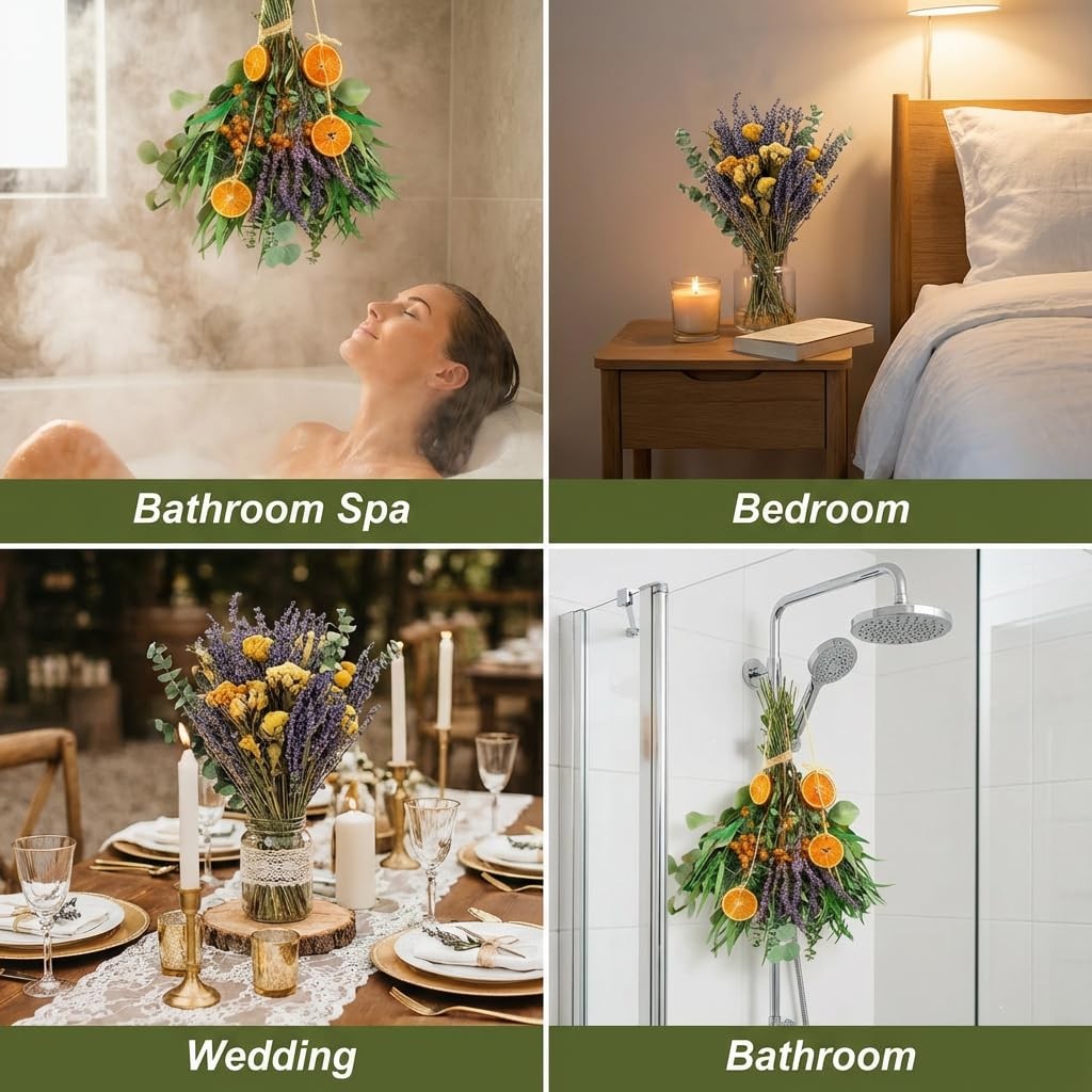 105 PCS Mixed 6 Kinds Dried Eucalyptus & Lavender Flowers Bundle for Shower,1…