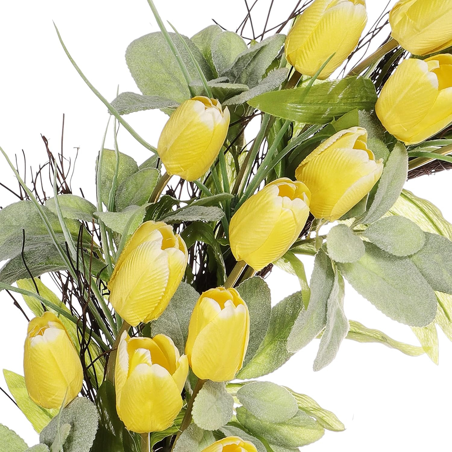 30″ Spring Tulip Wreath with Green Leaves – Beautiful Floral Decor