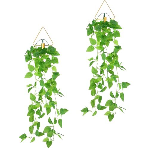 2 Pcs Hanging Planters with Artificial Plants Metal Hanging Vase Indoor