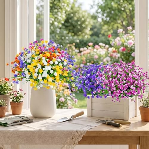 Ouddy Decor 24 Bundles UV Resistant Artificial Mixed Flowers