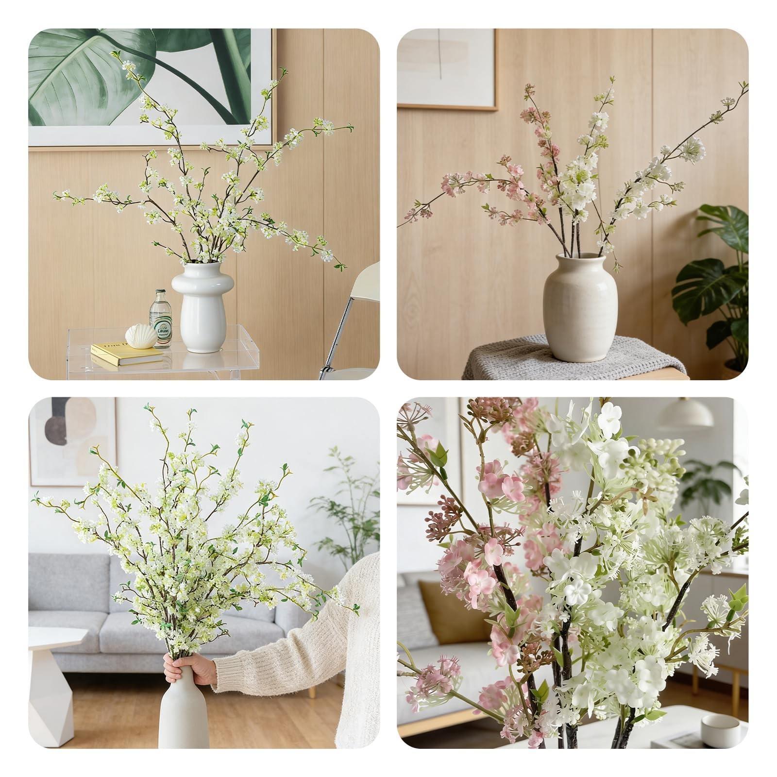 2PCS Artificial Willow Branches with Flower, 41” Real Touch Snow Willow Flow…