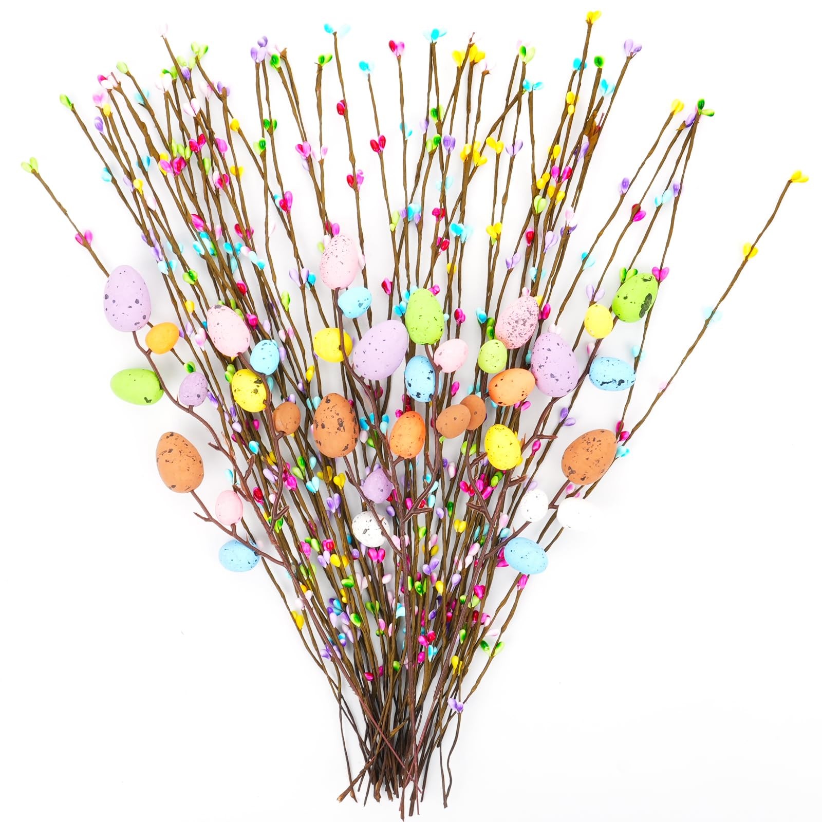 48PCS Artificial Easter Spray Vine, Pastel Easter Eggs and Berries, Easter Eg…