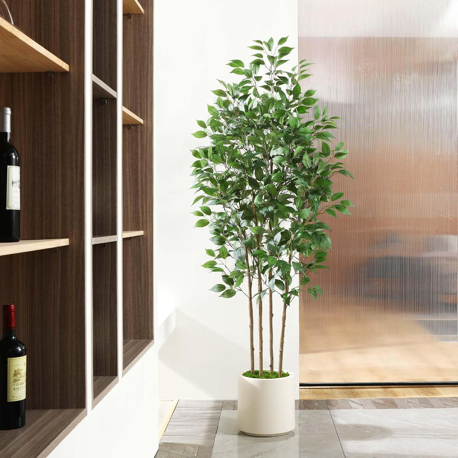 6Ft Ficus Artificial Tree in White Planter – Indoor Home Decor Faux Plant
