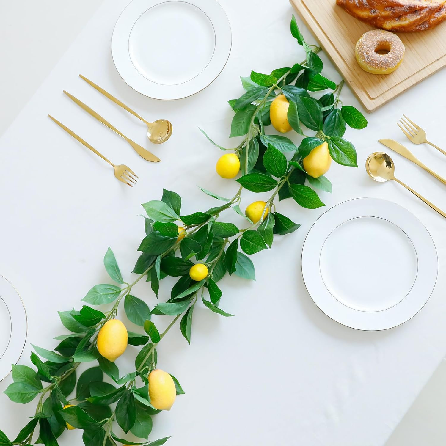 3 Strands Lemon Artificial Vines, 71″ Lemon Silk Vine Garland with Green Leaves,
