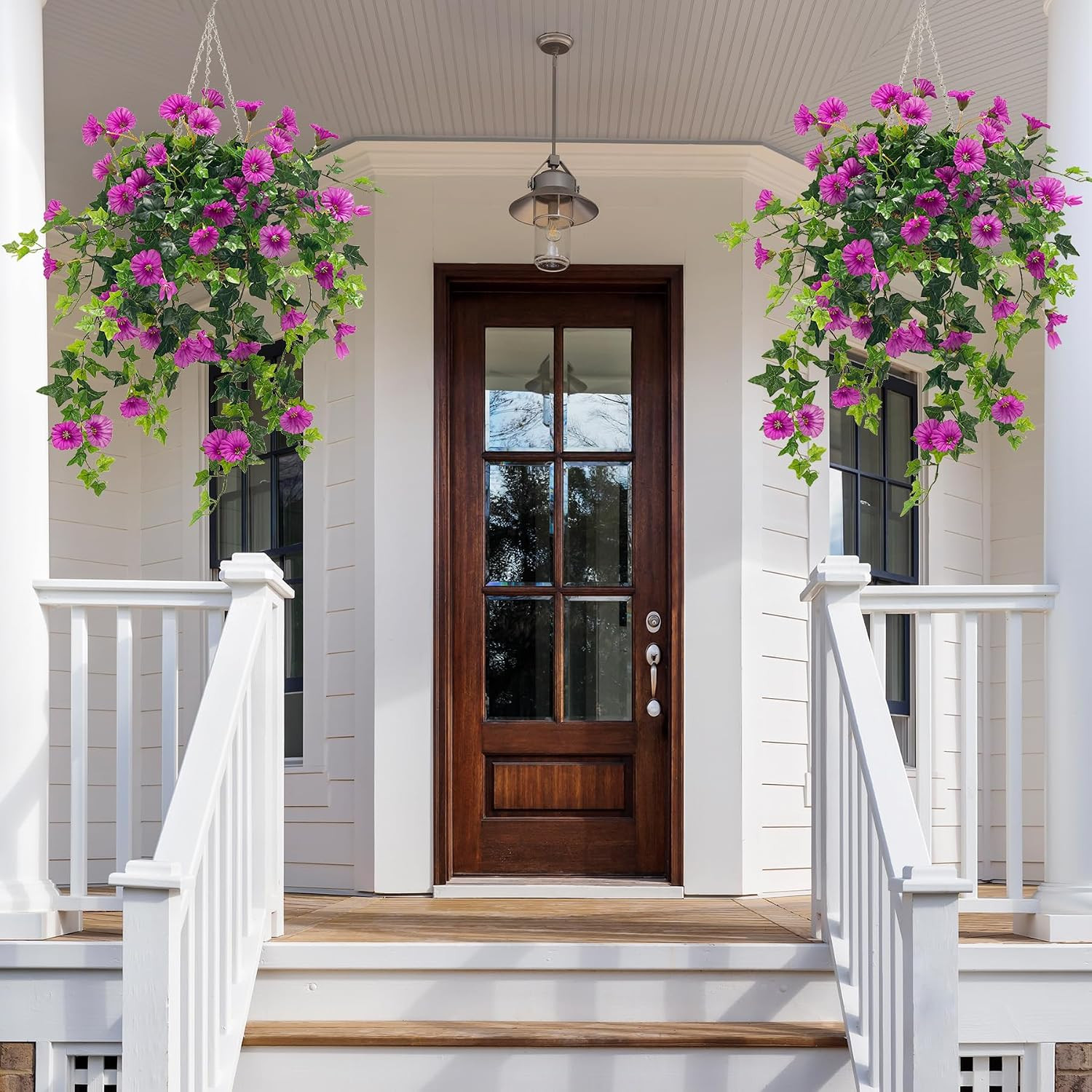UV Resistant Faux Petunias – 2 Pcs Purple Outdoor Hanging Plants Decor