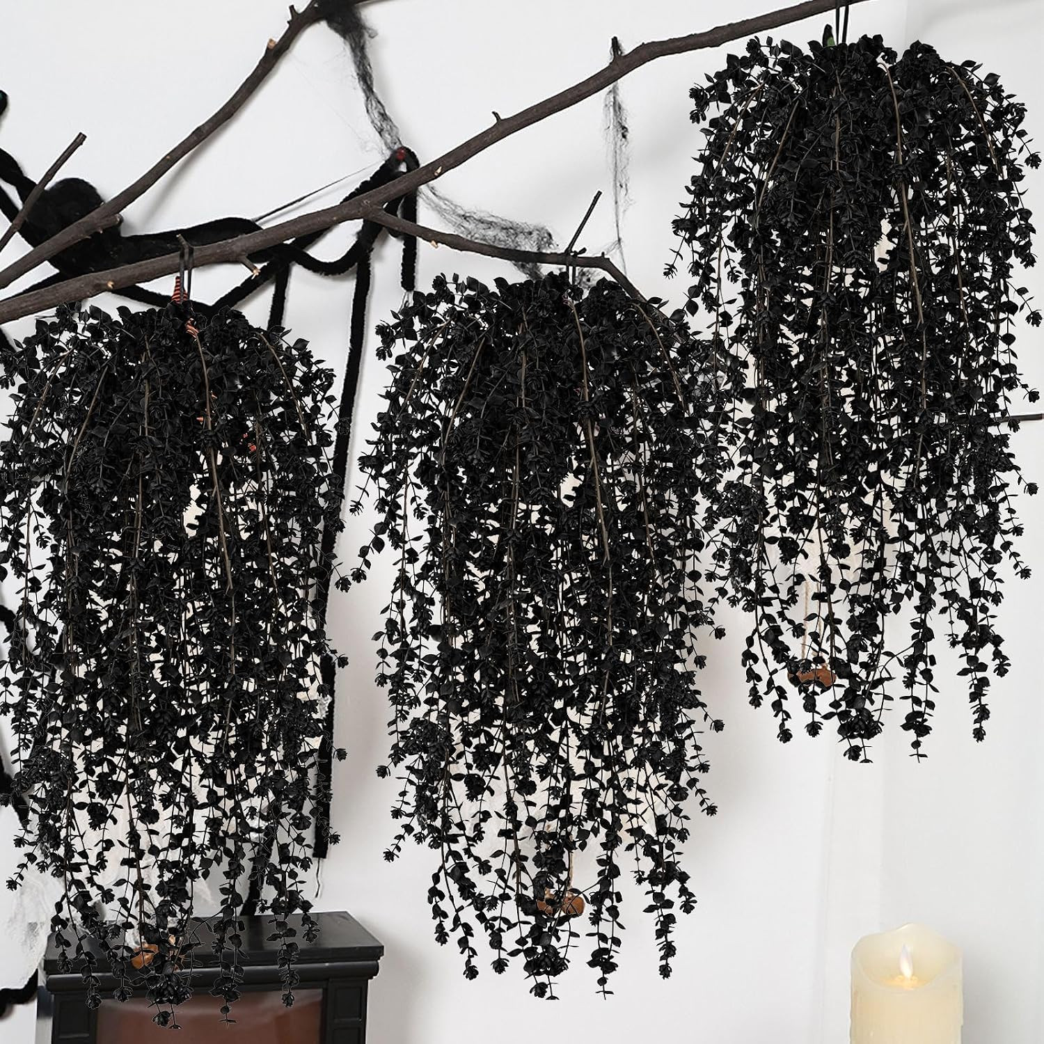 12Pcs Black Hanging Flowers Artificial for Halloween Gothic Decor | Black Hangin