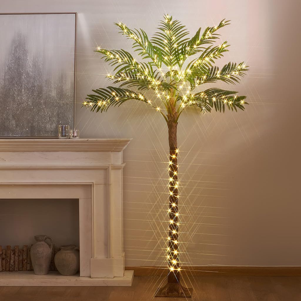 6FT Lighted Palm Trees with 220 LED Fairy Lights for Outdoor Decor