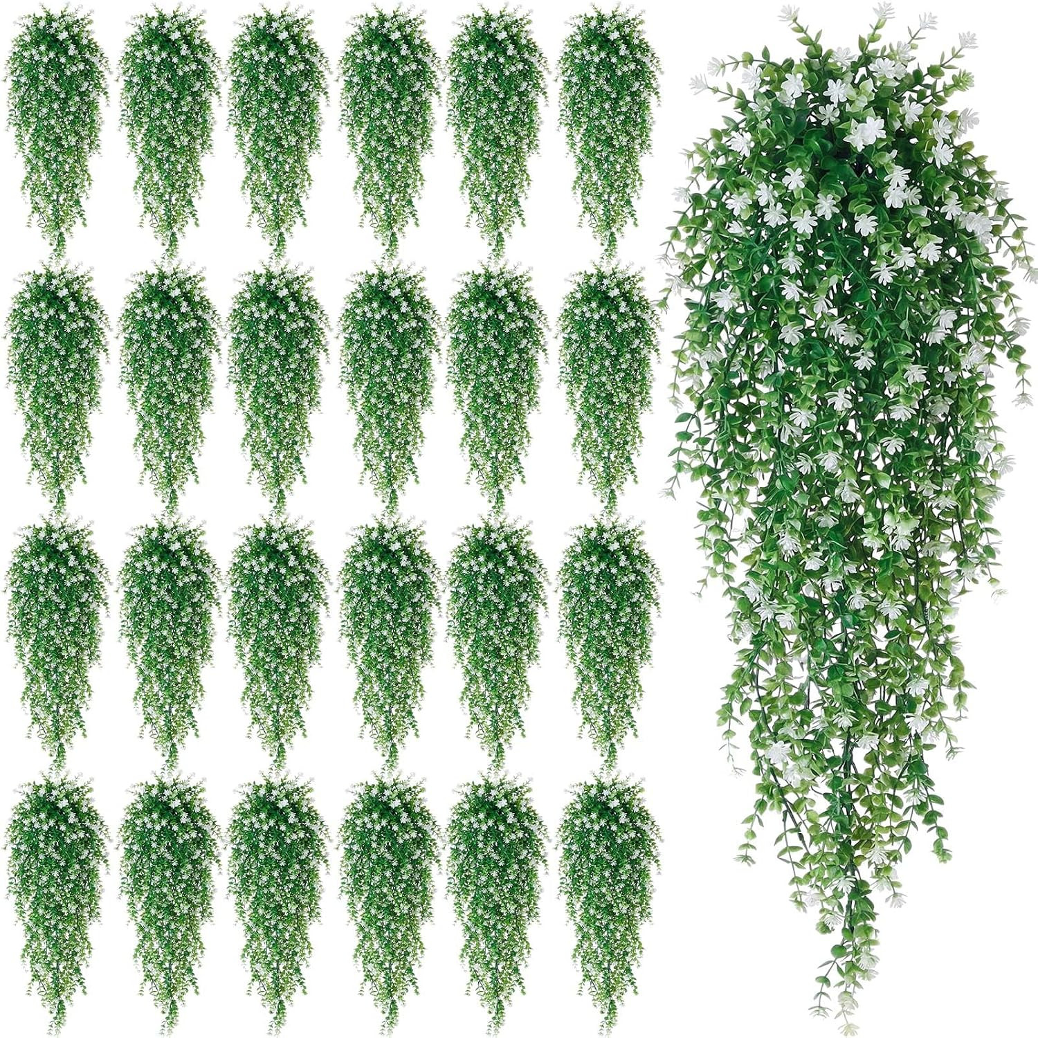 28 Pcs Artificial Hanging Plants 32 Inch Plastic Fern Vine Fake Greenery Plant F