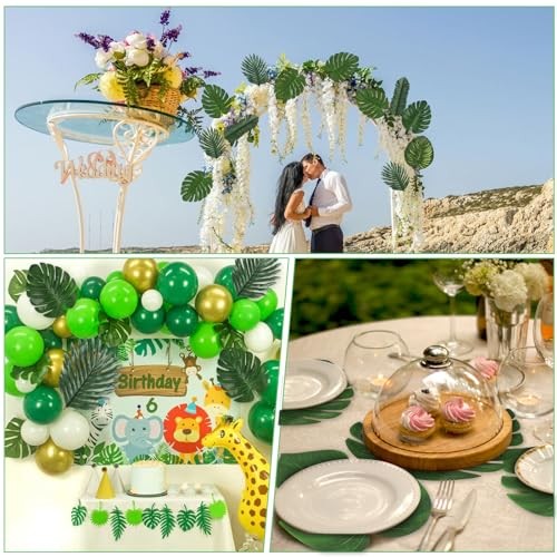 60 Pieces Artificial Palm Leaves Tropical Monstera Safari Party Decor
