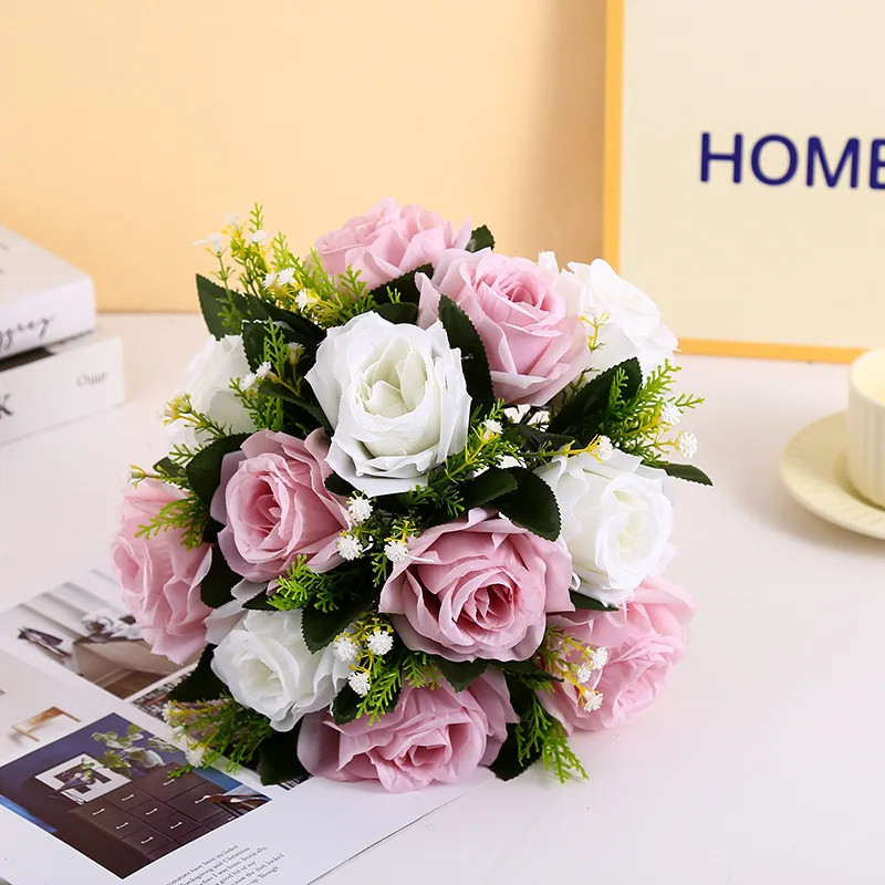 1PC Artificial Flower Ball Plastic Green Base Silk Cloth Table Centerpieces For