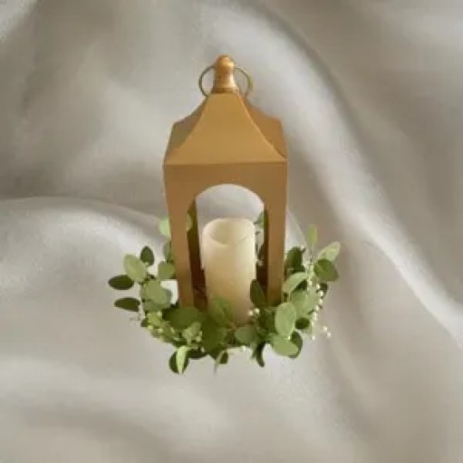 Gold Lantern Centerpiece With LED Candle Faux Greenery With Berries 15″X10″