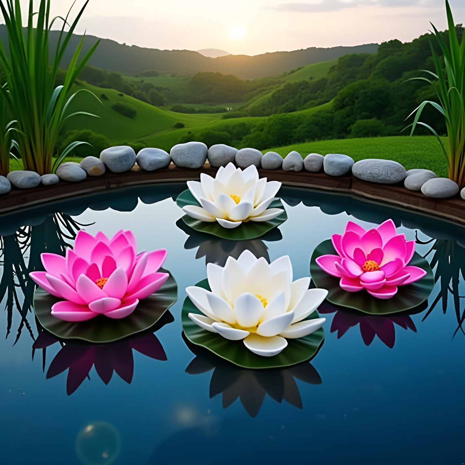 4 Pcs Artificial Water Lily Foam Lotus Flower Pond Decor for Pond Patio Garde…