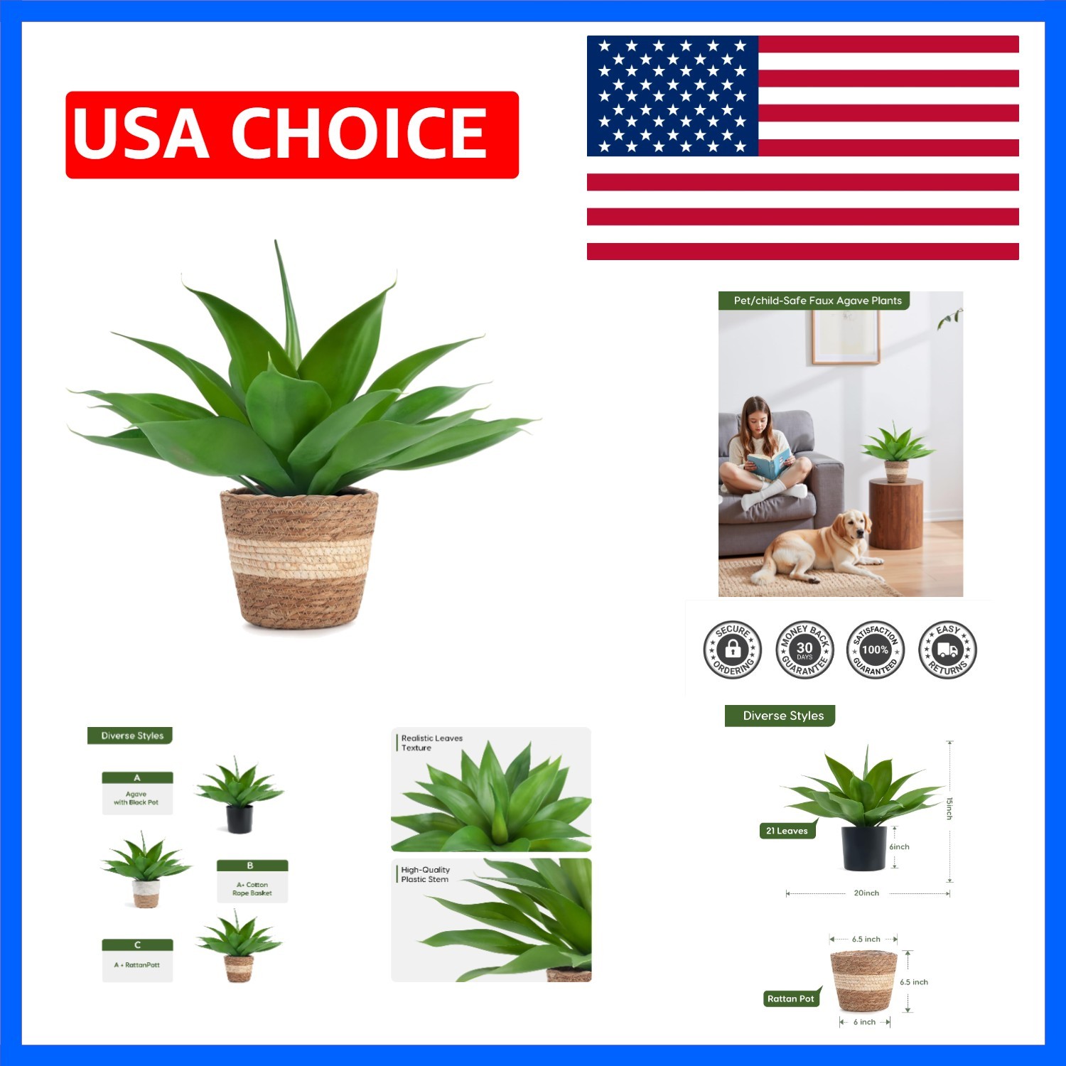 Fake Agave with Rattan Pot, Artificial Plant Outdoor Agave – Fake Sucuulents …