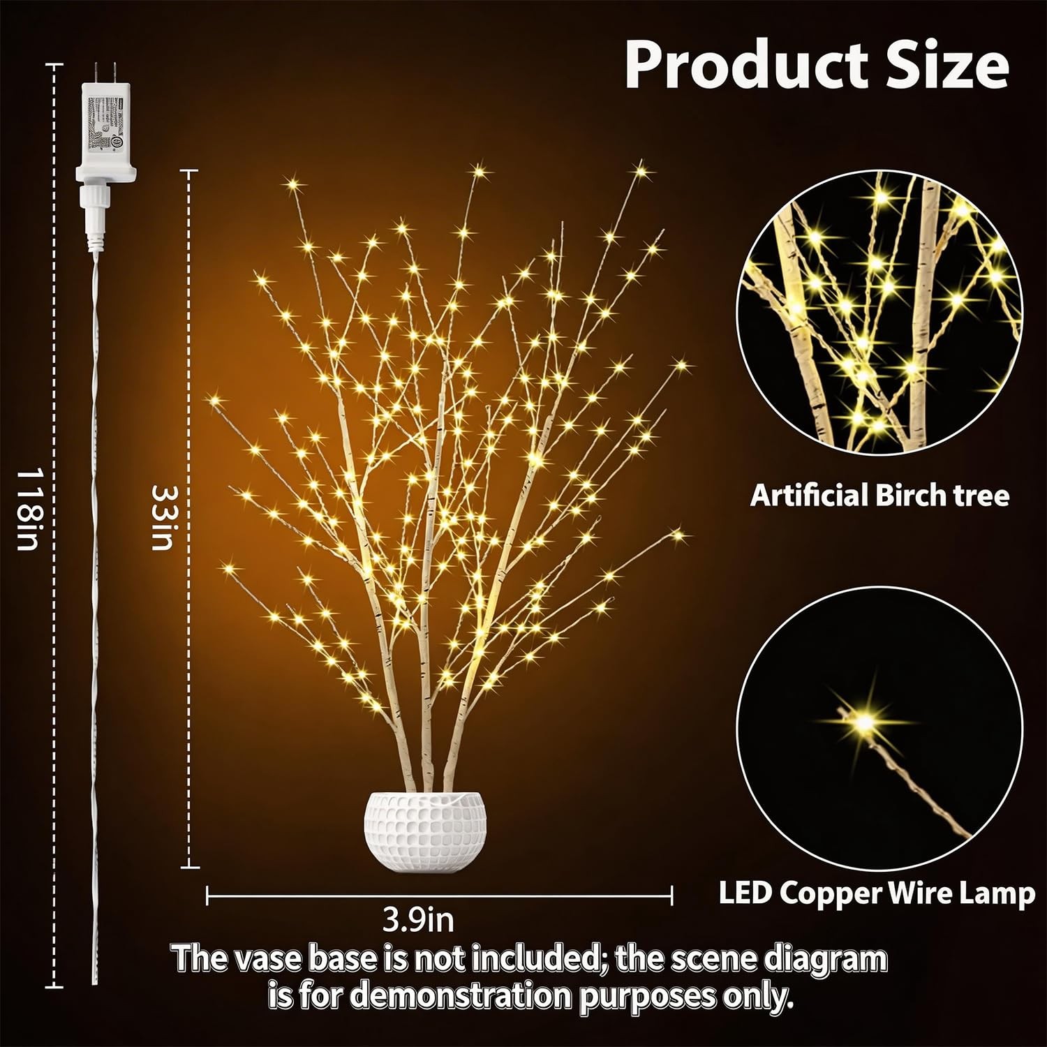 Lighted Birch Branches Plug in with Timer 33IN 180 LED Lights, Twinkling Ligh…