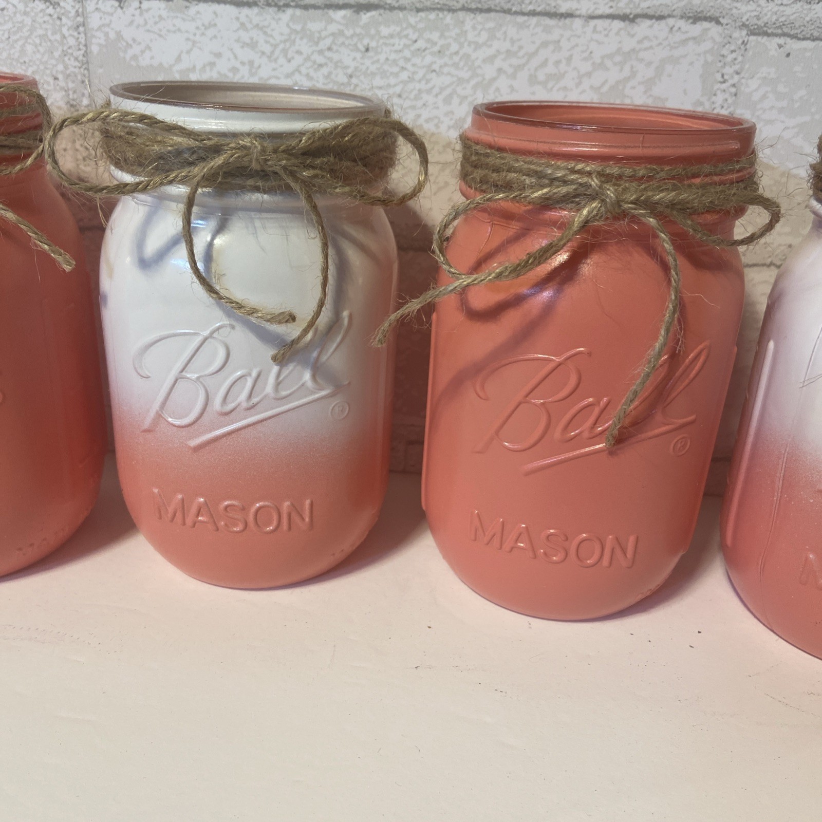 Vintage Coral and White Mason Jar Set of 4
