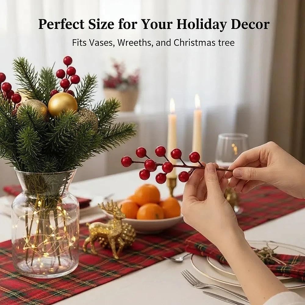 28 Pcs Christmas Artificial Berry Stems Branches, Reusable Colorful Berries B…