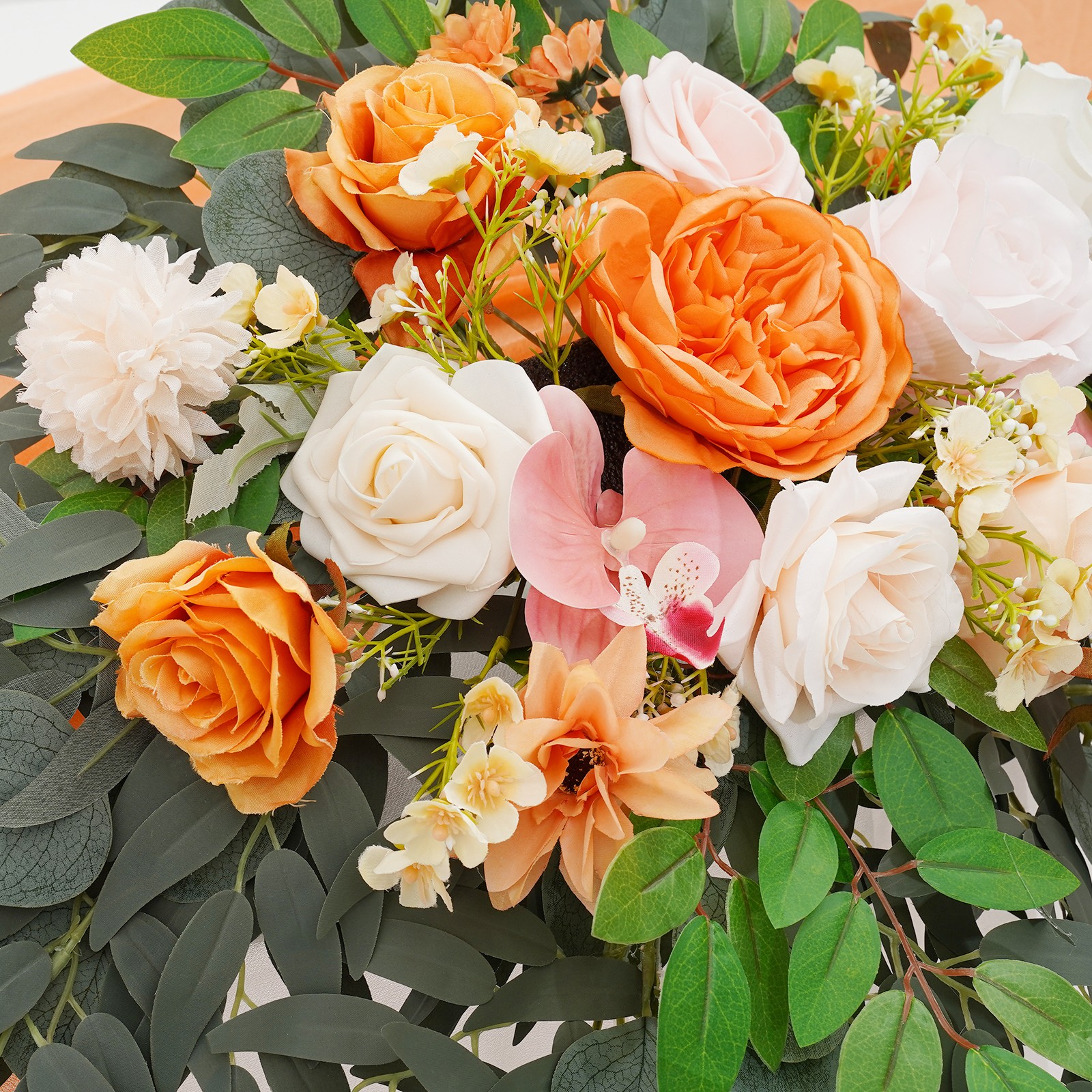 Artificial Flower with Tablecloth, Floral Arrangement for Wedding Table Orange