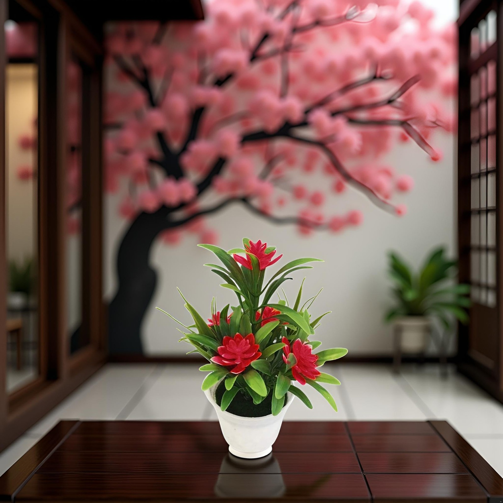 Red Artificial Fake Lotus Flower Potted Plant Bonsai Faux Plants Flowers Wedd…