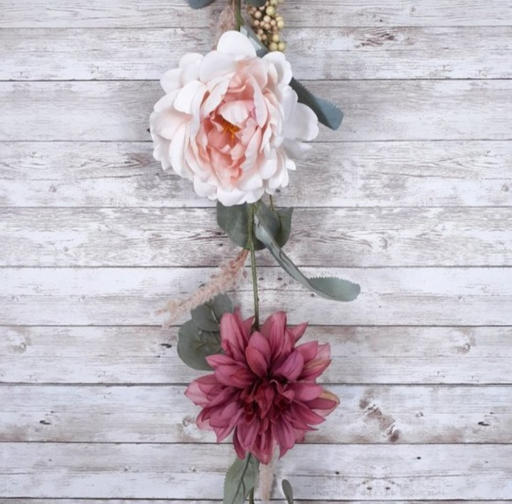 Floral Garland Pink Mauve Flowers Berries 72 Inch NWOT