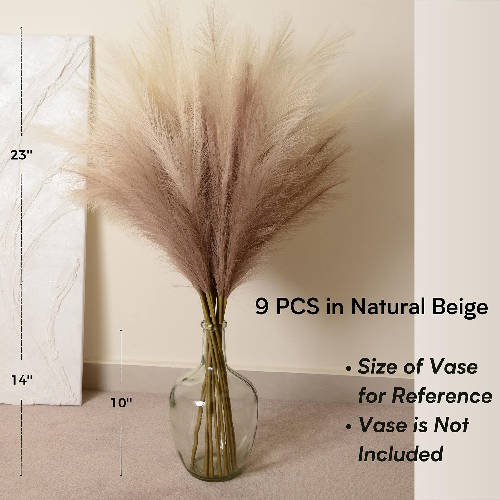 9Pc Faux Pampas Grass 37 Inch Tall Boho Farmhouse Vase Decor