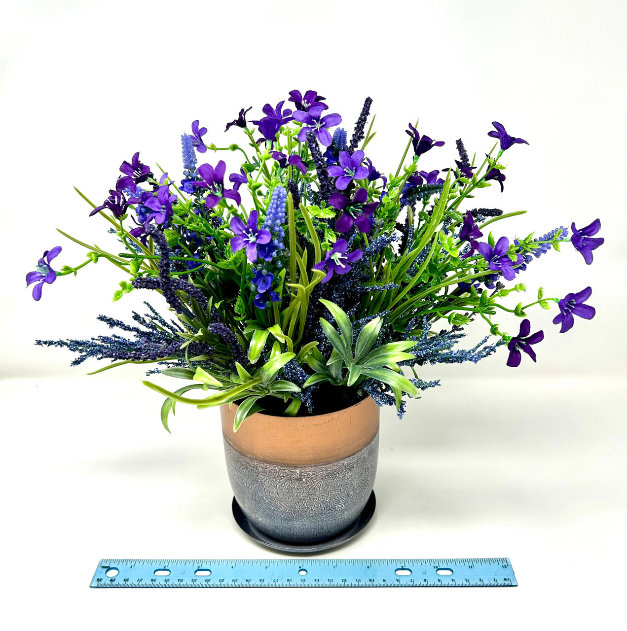 12-13″ Artificial Silk Large LAVENDER BOUQUET potted in 5 inch Metal Planter